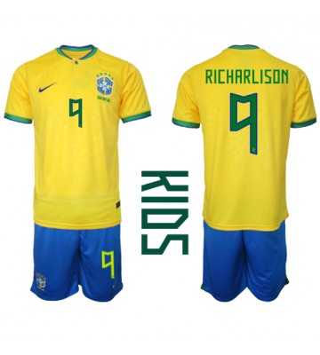 Brasilien Richarlison #9 babykläder Hemmatröja barn VM 2022 Korta ärmar (+ Korta byxor)